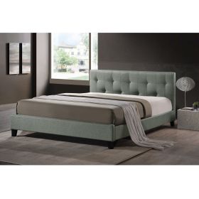 Sleek Queen size Gray Linen Upholstered Platform Bed with Headboard